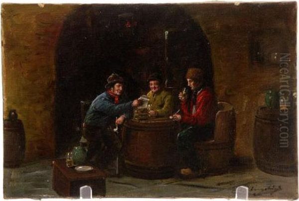 Debating The News Oil Painting by Rudolf Klingsbogl