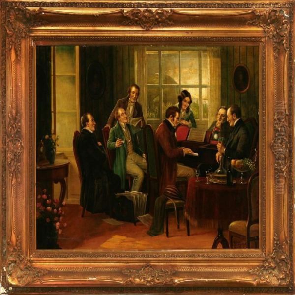 Den Ostrigske Komponist Franz Schubert Ved Klaveret Oil Painting by Rudolf Klingsbogl