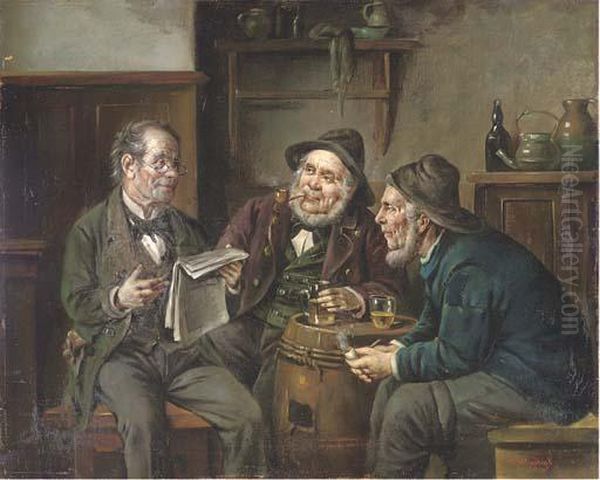 Debating The News Oil Painting by Rudolf Klingsbogl