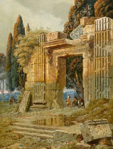 Ruin In The Campagna Oil Painting by Ferdinand Knab