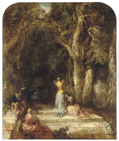 The archery lesson Oil Painting by Alfred Woolmer