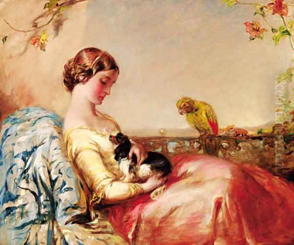 The Lap Dog Oil Painting by Alfred Woolmer