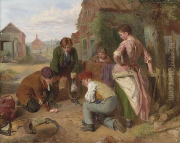 The Game Of Marbles Oil Painting by William Henry Knight