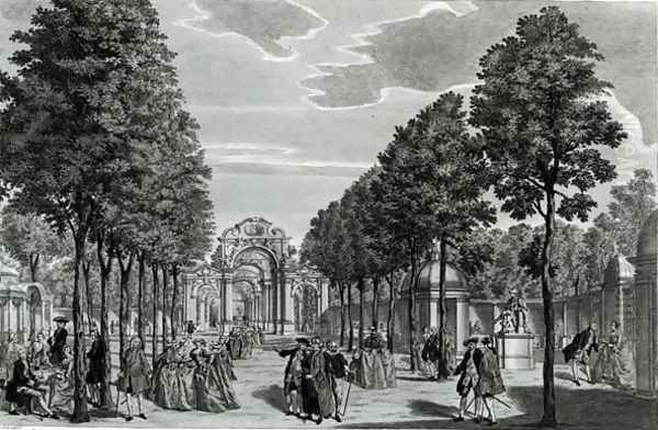 The Triumphal Arches, Handel's Statue in the South Walk of Vauxhall Gardens, engraved by John S. Muller Oil Painting by Samuel Wale