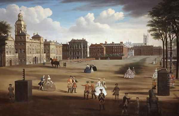 A View of the West Front of Horse Guards with the Treasury and Downing Street beyond, c.1758 Oil Painting by Samuel Wale