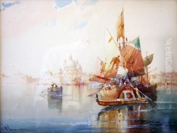 A Venetian Lagoon With Boats Oil Painting by William Knox