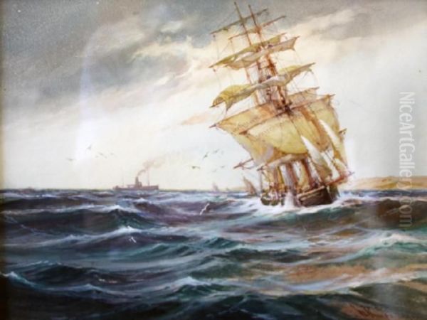 Ships At Sea Oil Painting by William Knox