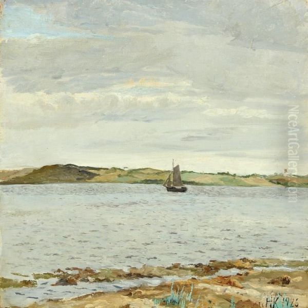 Lundo - Limfjorden Oil Painting by Hans Knudsen