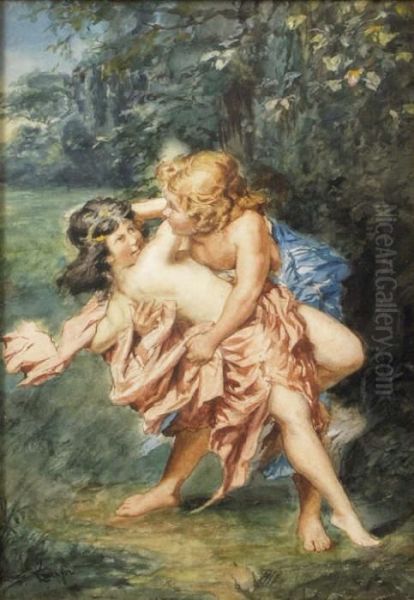 Knypfer Nymph And Satyr Oil Painting by Benes Knupfer