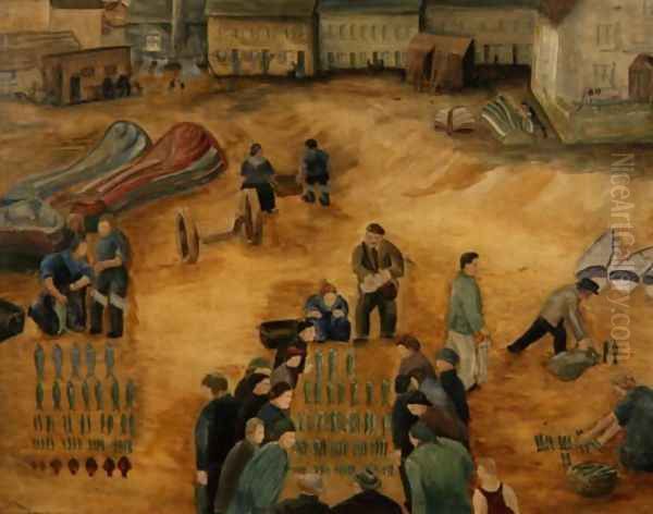 Fish Sale, 1938 Oil Painting by Harry Mitten Wilson