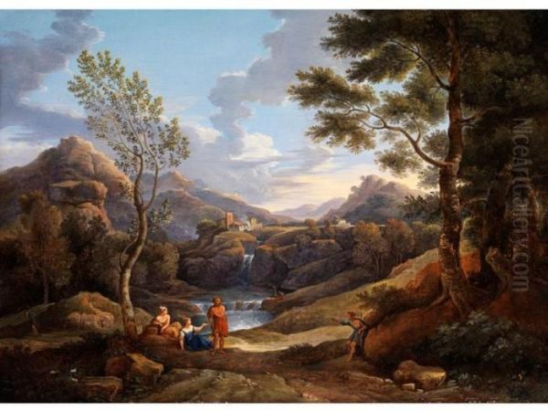 Arkadische Landschaft Mit Antiker Hirtenstaffage Oil Painting by Joseph Anton Koch