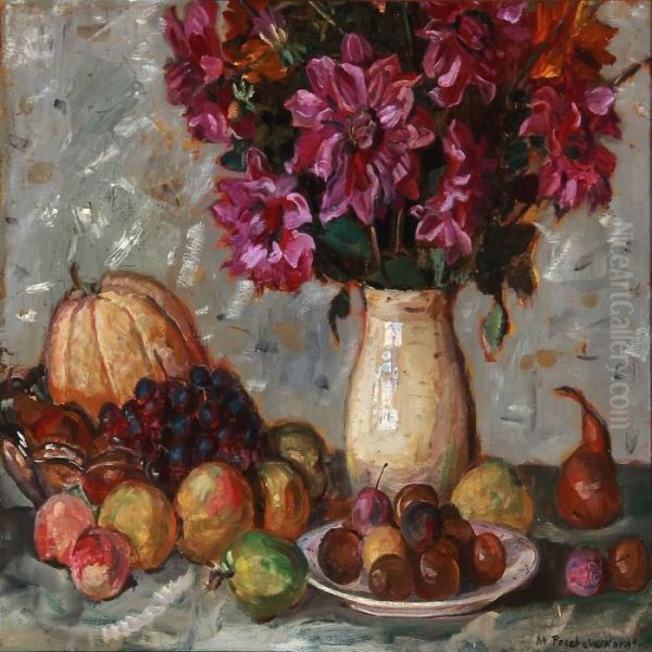 Still Life With Fruit And Flowers Oil Painting by Matthias Peschcke Koedt