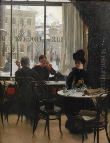 At The Cafe Oil Painting by Robert Koehler