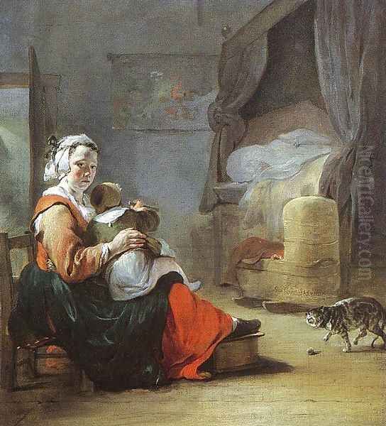 Mother and Child with Cat 1647 Oil Painting by Jan Baptist Weenix