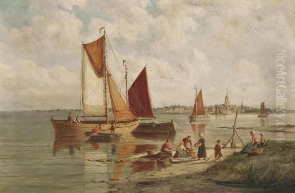 Schiedam On The Scheldt, Holland Oil Painting by Johannes Hermann Barend Koekkoek