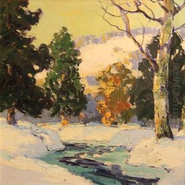 Stream Through A Forest In Winter Oil Painting by Walter Koeniger