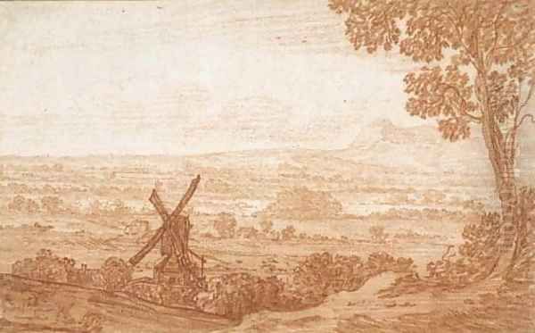 An extensive panoramic landscape with a windmill Oil Painting by Jan Baptist Weenix