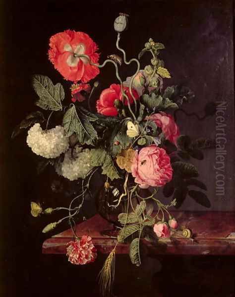 Flowers in a Glass Vase, 1667 Oil Painting by Jacob van Walscapelle