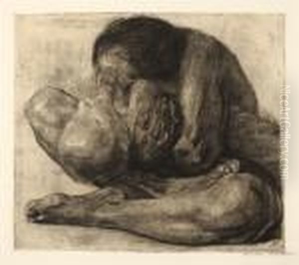 Frau Mit Totem Kind Oil Painting by Kathe Kollwitz