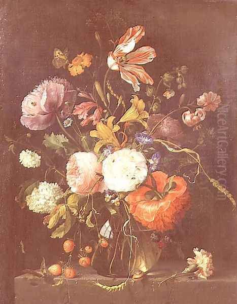 Flowers in a Glass Vase, c.1670 Oil Painting by Jacob van Walscapelle