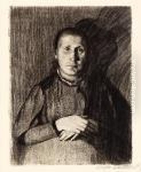 Frau Mit Ubereinandergelegten Handen Oil Painting by Kathe Kollwitz