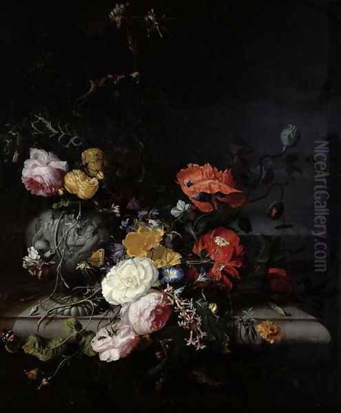 Still Life with Flowers and Insects Oil Painting by Jacob van Walscapelle