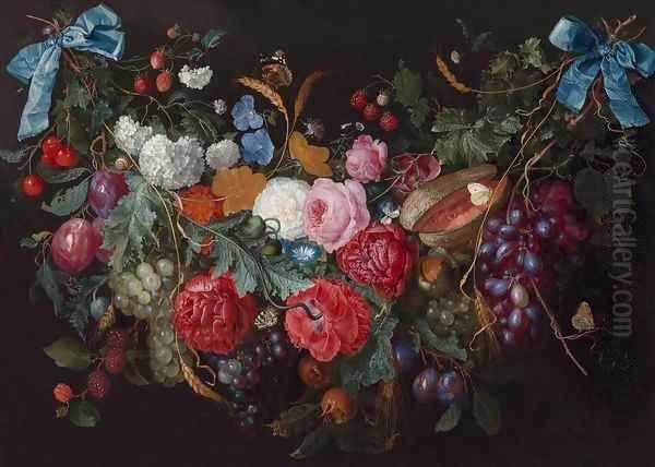 A Swag of Flowers Oil Painting by Jacob van Walscapelle