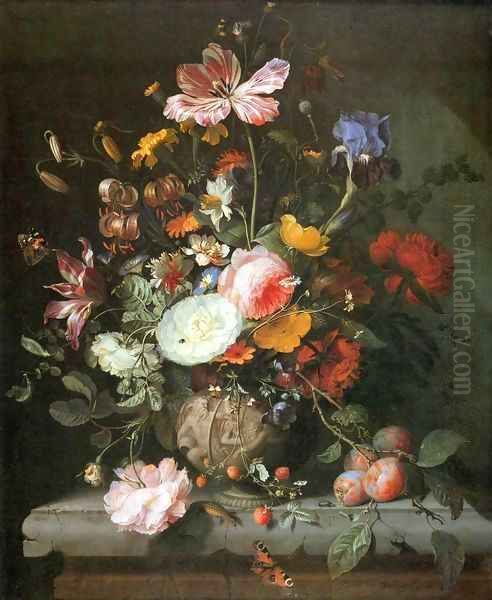 Flowers in a Stone Vase Oil Painting by Jacob van Walscapelle