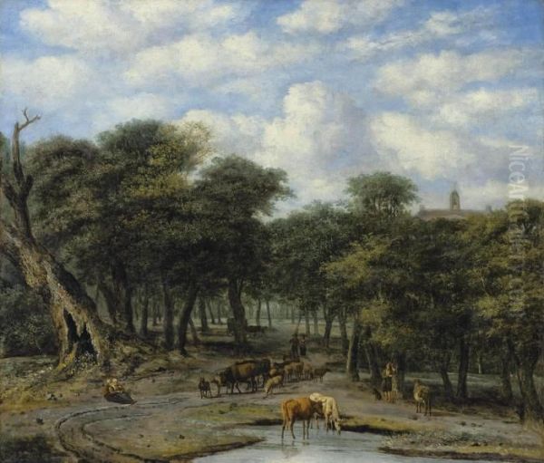 A Forest Clearing With Cattle Oil Painting by Philips Koninck