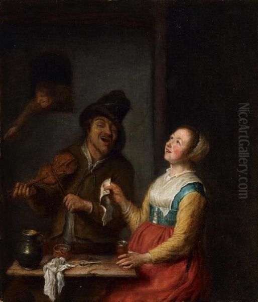 Musizierendes Paar Oil Painting by Philips Koninck