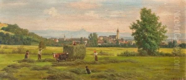 Hay Harvest Oil Painting by Julius Kornbeck