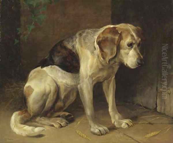 A hound Oil Painting by Henry Weekes