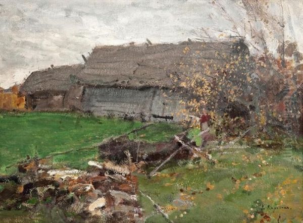 View With A Barn Oil Painting by Konstantin Alexeievitch Korovin