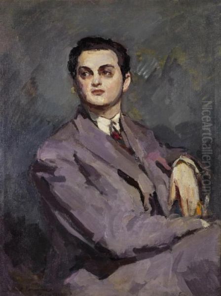 Portrait Of Mikhail Benois Oil Painting by Konstantin Alexeievitch Korovin