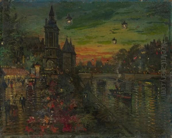 Le Pont Neuf, Paris Oil Painting by Konstantin Alexeievitch Korovin