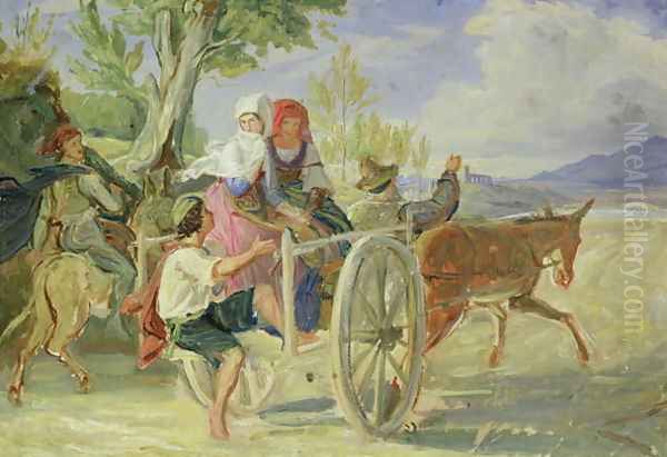 Italian Cart Oil Painting by Friedrich Wasmann