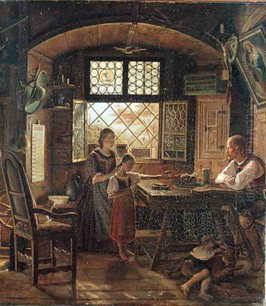 Sunday Morning in Tyrol, 1831 Oil Painting by Friedrich Wasmann