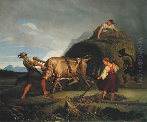 Harvesting the Hay Before the Storm, 1844 Oil Painting by Friedrich Wasmann