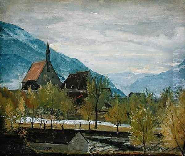 Early snow in Merano, 1830-31 Oil Painting by Friedrich Wasmann