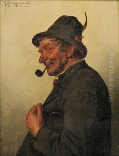 Gent With A Pipe And Feathered Cap Oil Painting by G. Hugo Kotschenreiter