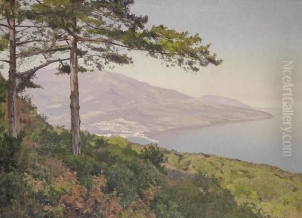 View Of The Crimean Coast Oil Painting by Josif Evstaf'Evic Krackovskij