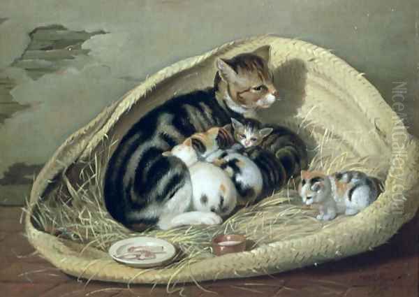 Cat with Her Kittens in a Basket, 1797 Oil Painting by Samuel de Wilde