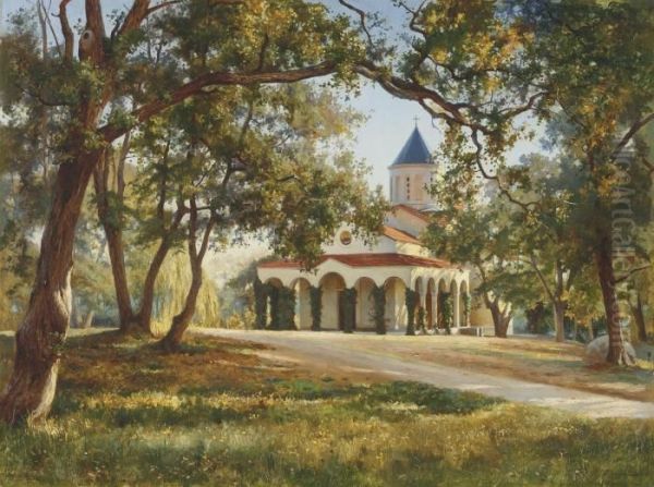 Church Of The Intercession Of Our Lady, Oreanda, Crimea Oil Painting by Josif Evstaf'Evic Krackovskij