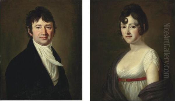 Portrait Of Alexandre Pazzani; And A Portrait Of Magdalena Pazzani, His Wife Oil Painting by Barbara Krafft-Steiner