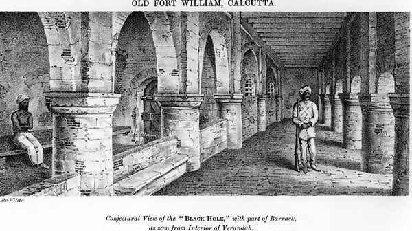 Old Fort William, Calcutta, with a Conjectural View of the 'Black Hole', with Part of the Barrack, as seen from the Interior of the Verandah Oil Painting by Samuel de Wilde