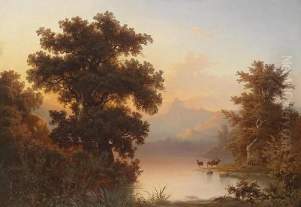 Mountain Lake In The Evening Light Oil Painting by Franz Emil Krause