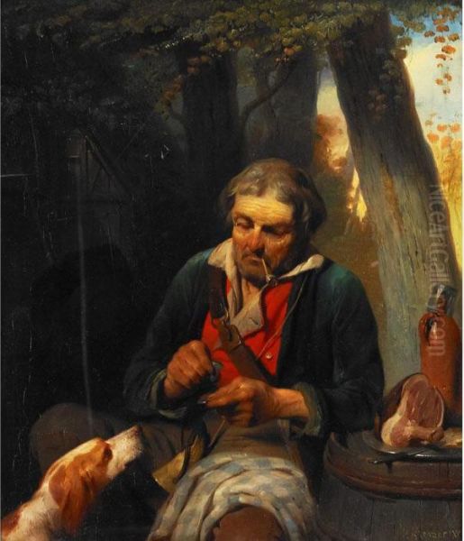 The Huntsman And His Dog Resting Oil Painting by Petrus Kremer