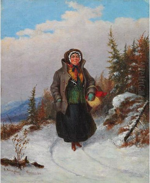 Going To Market Oil Painting by Cornelius Krieghoff