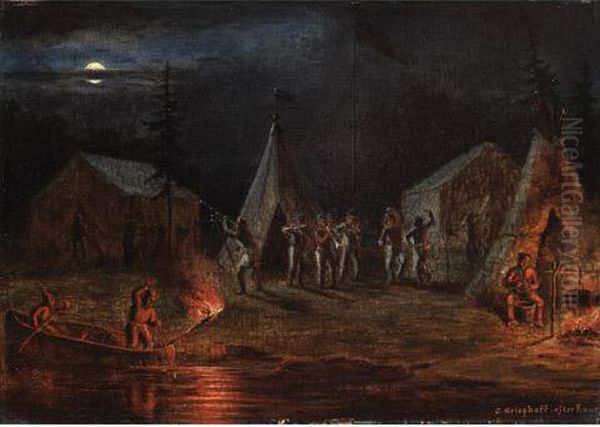 Camp Scene By Moonlight Oil Painting by Cornelius Krieghoff