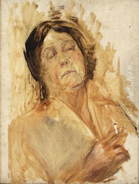 Oda With Cigarette Oil Painting by Christian Krohg